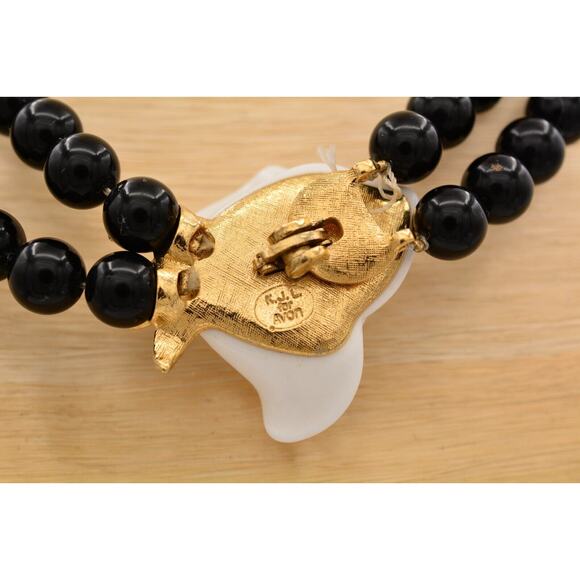 KJL Avon Necklace Collar White Rose Black Beaded Gold Tone Crystal Signed 9A - Picture 11 of 12